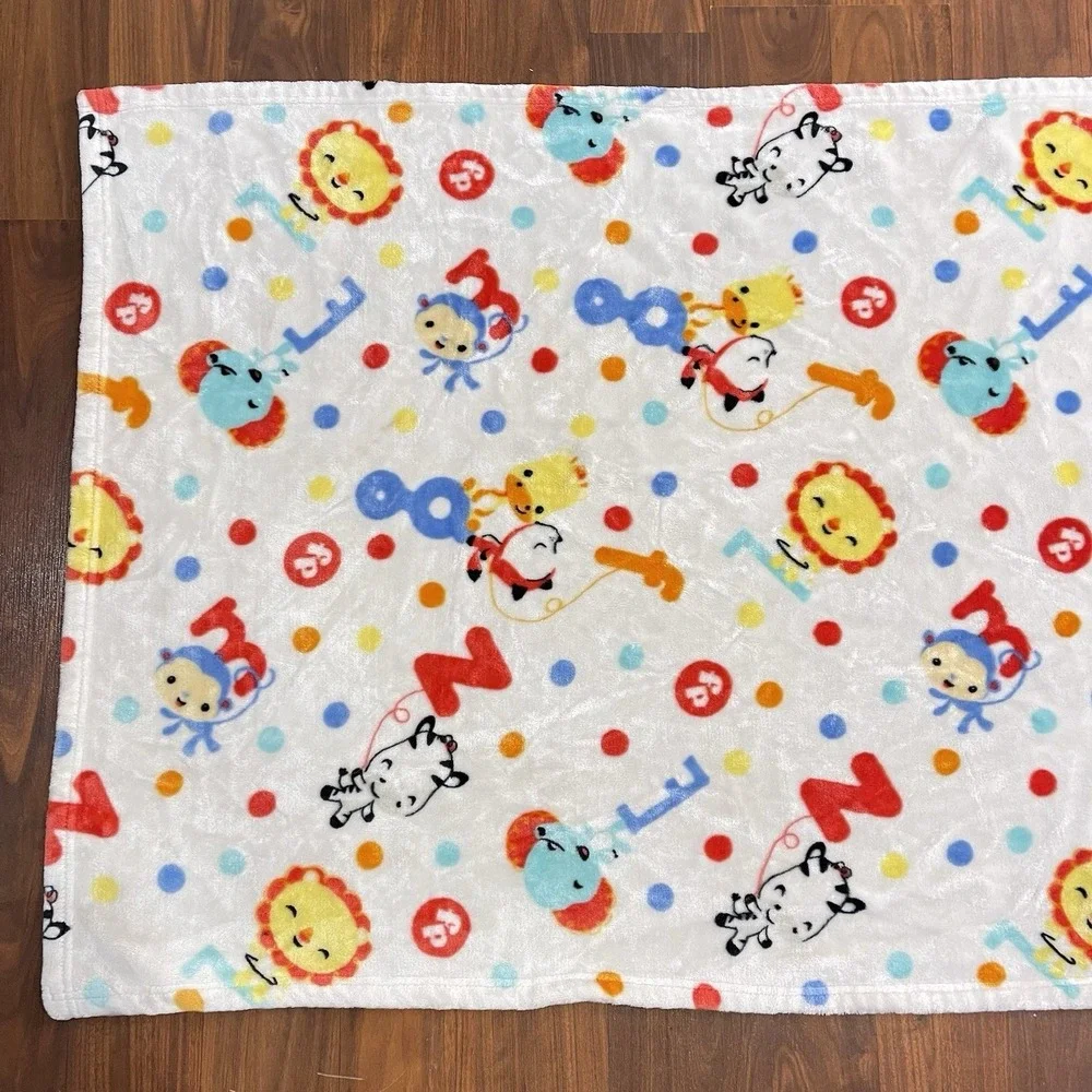 Fisher Price Baby Blanket Alphabet Zoo Animals Polka‎ Dots Primary Colors